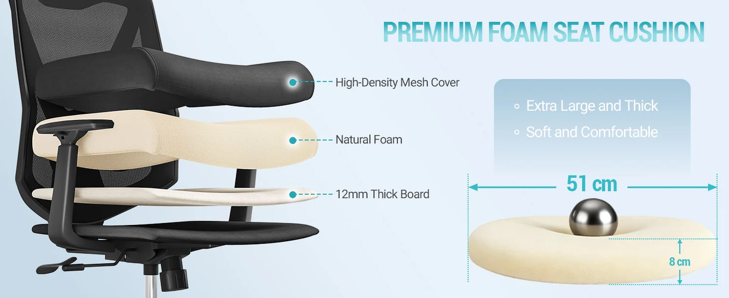 1 Black Ergonomic Office Chair,Computer Chair,Swivel Chair with Adjustable Lumbar Support,Headrest and Armrest,Height Adjustment