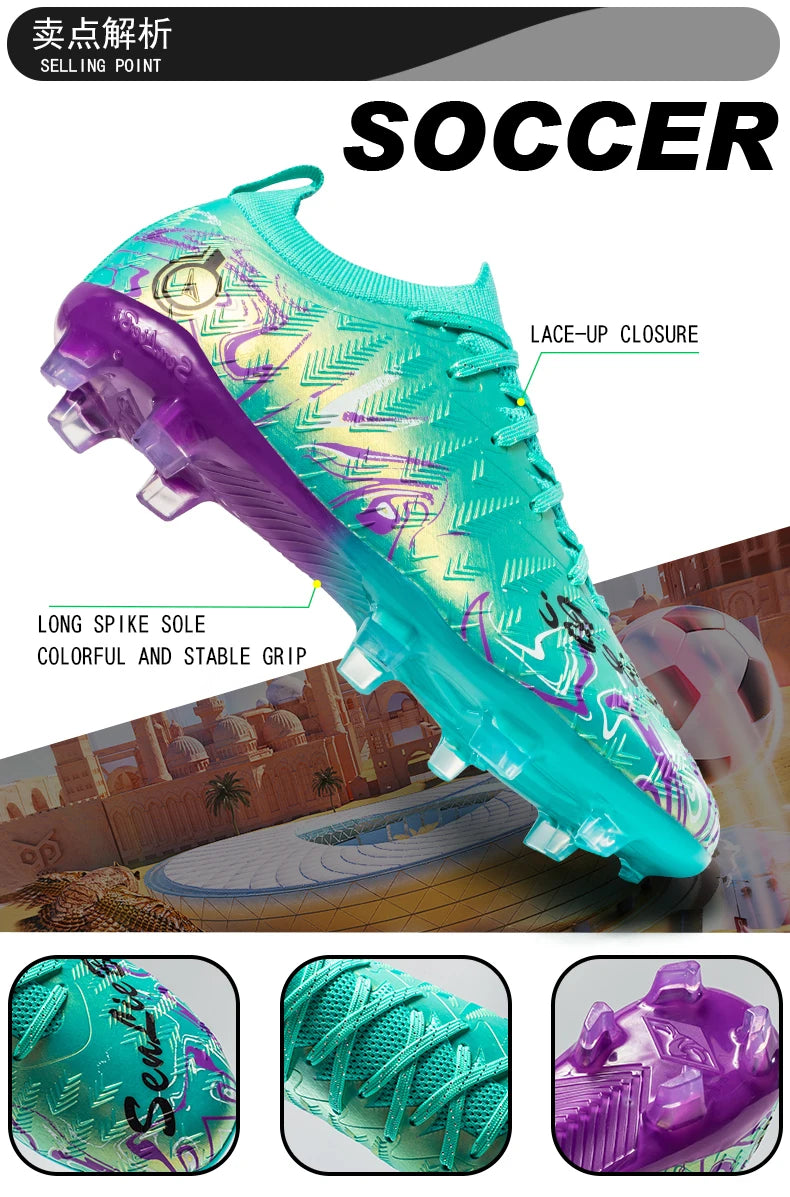 Chuteiras de Futebol Profissionais para Homem de Cano Alto, Pitons FG e TF, Ténis para Treinos e Jogos ao Ar Livre, Multicolor, Resistentes ao Desgaste