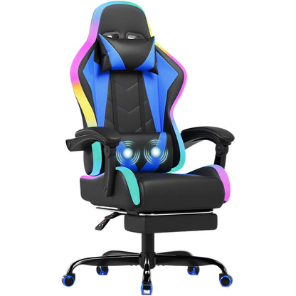 Devoko fabric gaming chair with LED lighting Comfortable ergonomic design with footrest and height adjustable headrest