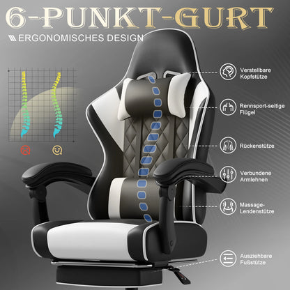 Devoko Height Adjustable Massage Gaming chair Ergonomic Design with Lumbar Support Headrest Swivel chair