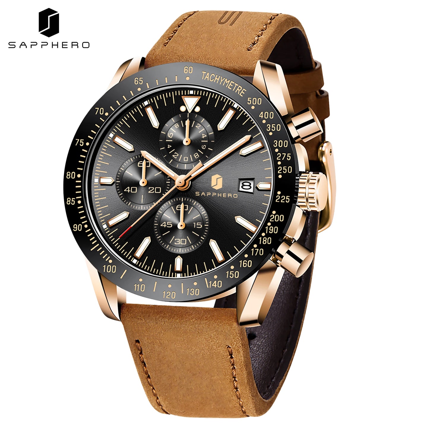 SAPPHERO Men Chronograph Watch High Precision Quartz Movement Blue Dial Date Display 50M Waterproof Luxury Sport Wristwatch Gift
