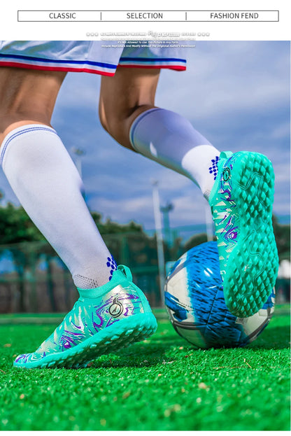 Chuteiras de Futebol Profissionais para Homem de Cano Alto, Pitons FG e TF, Ténis para Treinos e Jogos ao Ar Livre, Multicolor, Resistentes ao Desgaste