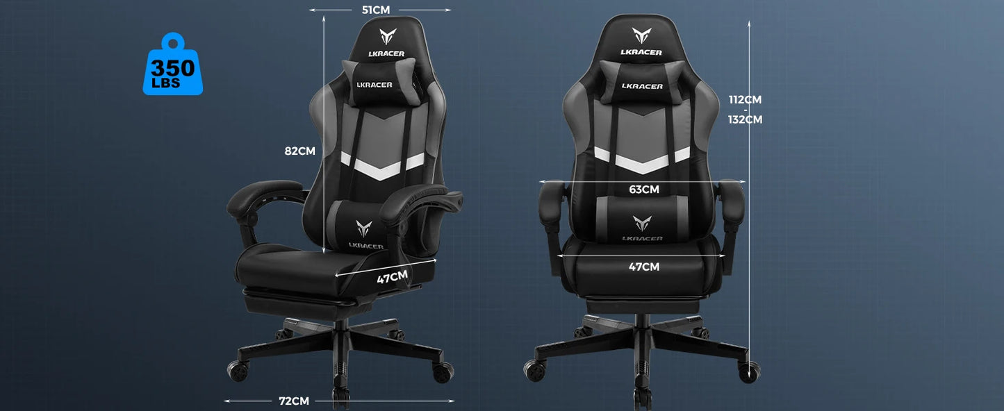 LUCK RACER Gaming chair with footrest Office Chair Ergonomic with Adjustable Loin Pillows, Pillow Gaming Chair