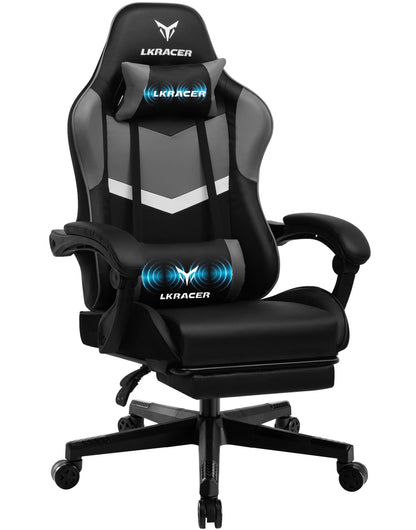 LUCK RACER Gaming chair with footrest Office Chair Ergonomic with Adjustable Loin Pillows, Pillow Gaming Chair