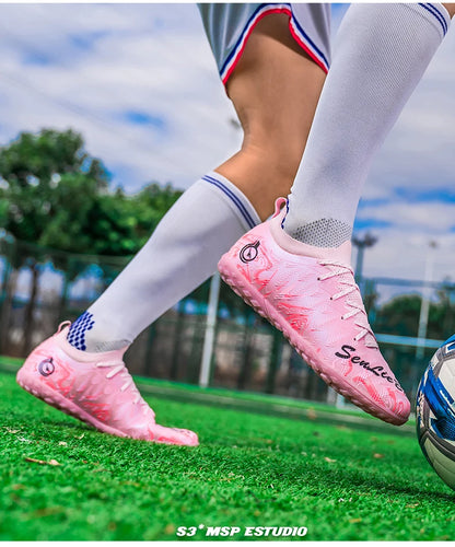 Chuteiras de Futebol Profissionais para Homem de Cano Alto, Pitons FG e TF, Ténis para Treinos e Jogos ao Ar Livre, Multicolor, Resistentes ao Desgaste