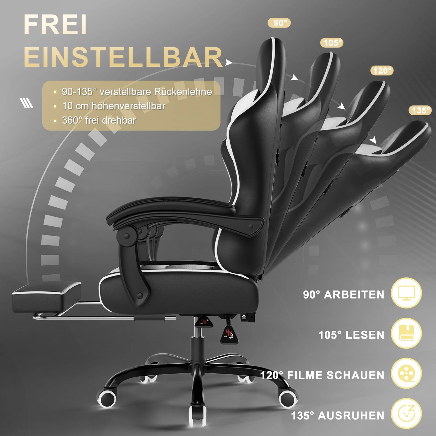 Devoko Height Adjustable Massage Gaming chair Ergonomic Design with Lumbar Support Headrest Swivel chair