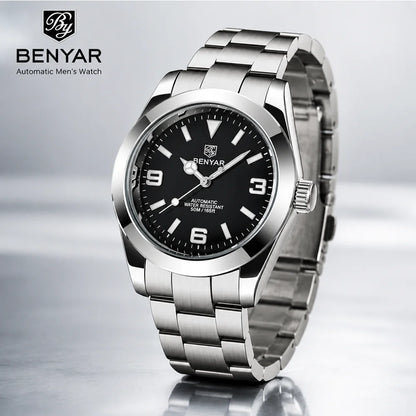 BENYAR Luxury Men Mechanical Wristwatches Stainless Steel Sports Men Automatic Watches 50ATM waterproof Clock