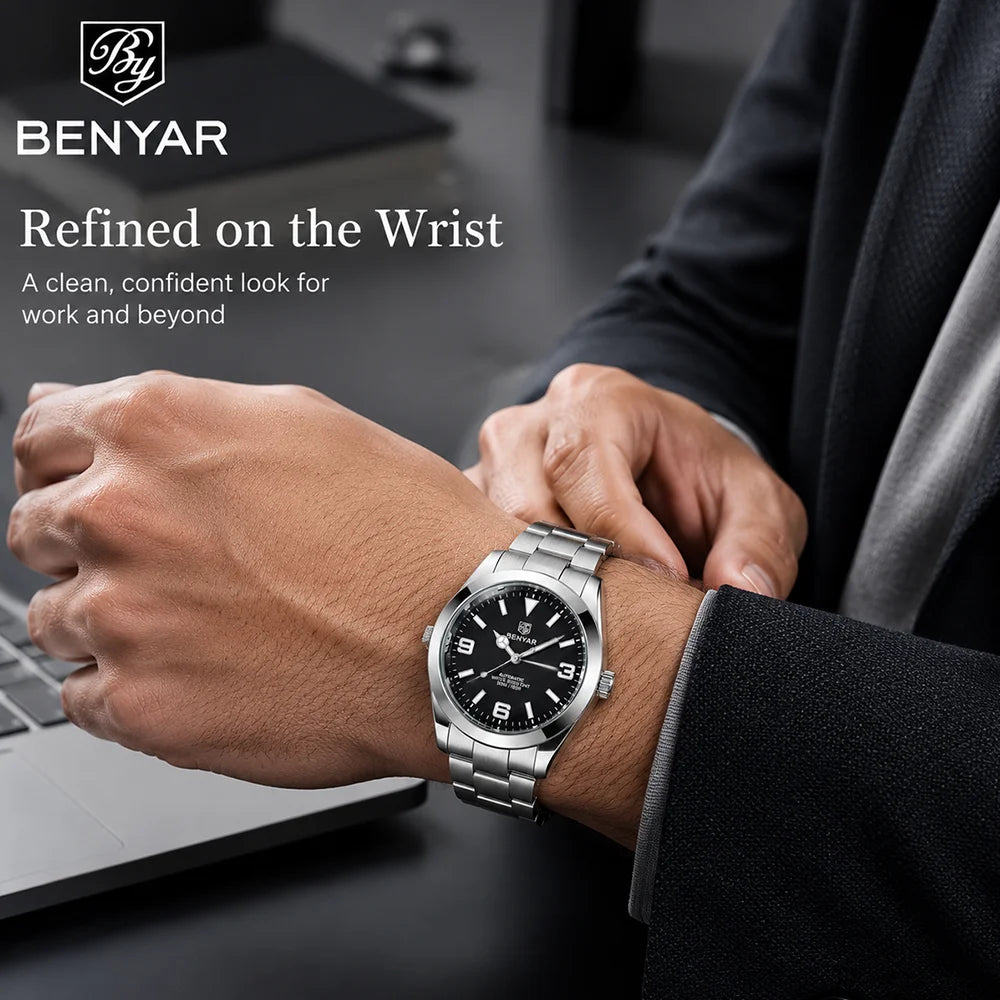 BENYAR Luxury Men Mechanical Wristwatches Stainless Steel Sports Men Automatic Watches 50ATM waterproof Clock