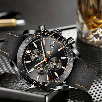 SAPPHERO Men Chronograph Watch High Precision Quartz Movement Blue Dial Date Display 50M Waterproof Luxury Sport Wristwatch Gift