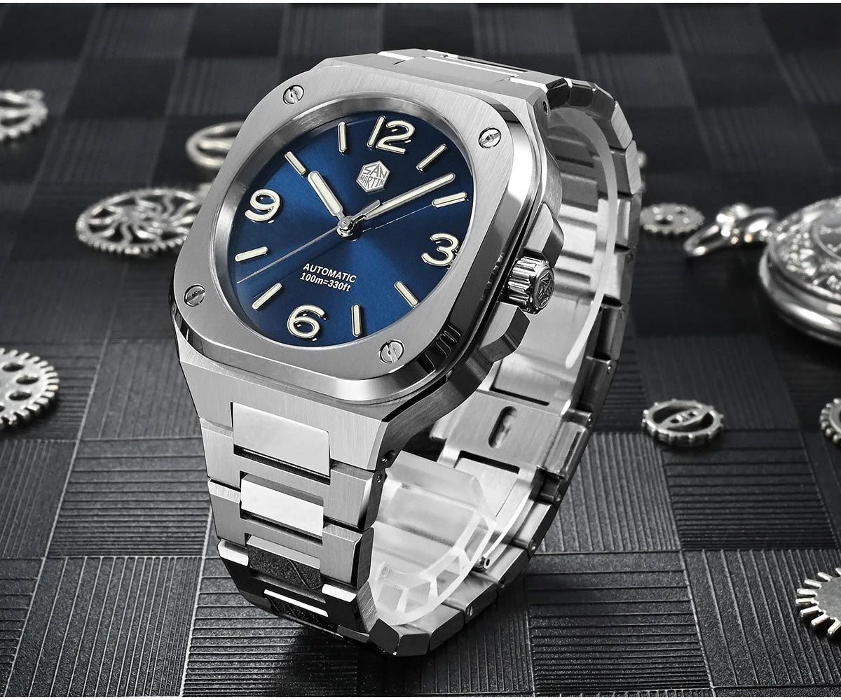 San Martin 40mm Classic Luxury Sport Watch Distinctive Square Case Stainless Steel Men Watch Automatic Mechanical 10 Bar SN0074