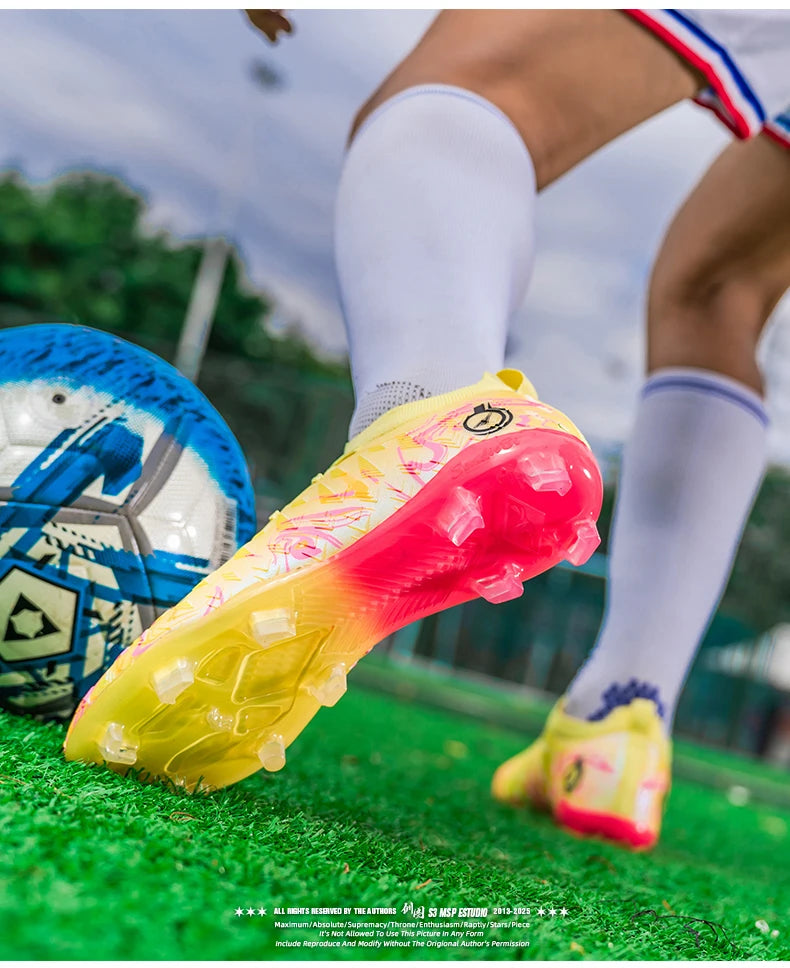 Chuteiras de Futebol Profissionais para Homem de Cano Alto, Pitons FG e TF, Ténis para Treinos e Jogos ao Ar Livre, Multicolor, Resistentes ao Desgaste