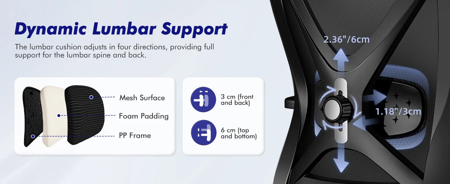 Hiazurm Office Chair Ergonomic, Desk Chair with Lumbar Support 3D, Height-adjustable Office Chairs for home with Adjustable Headrest and Armrests, Computer Chairs Ideal for Company,  Home and Gaming