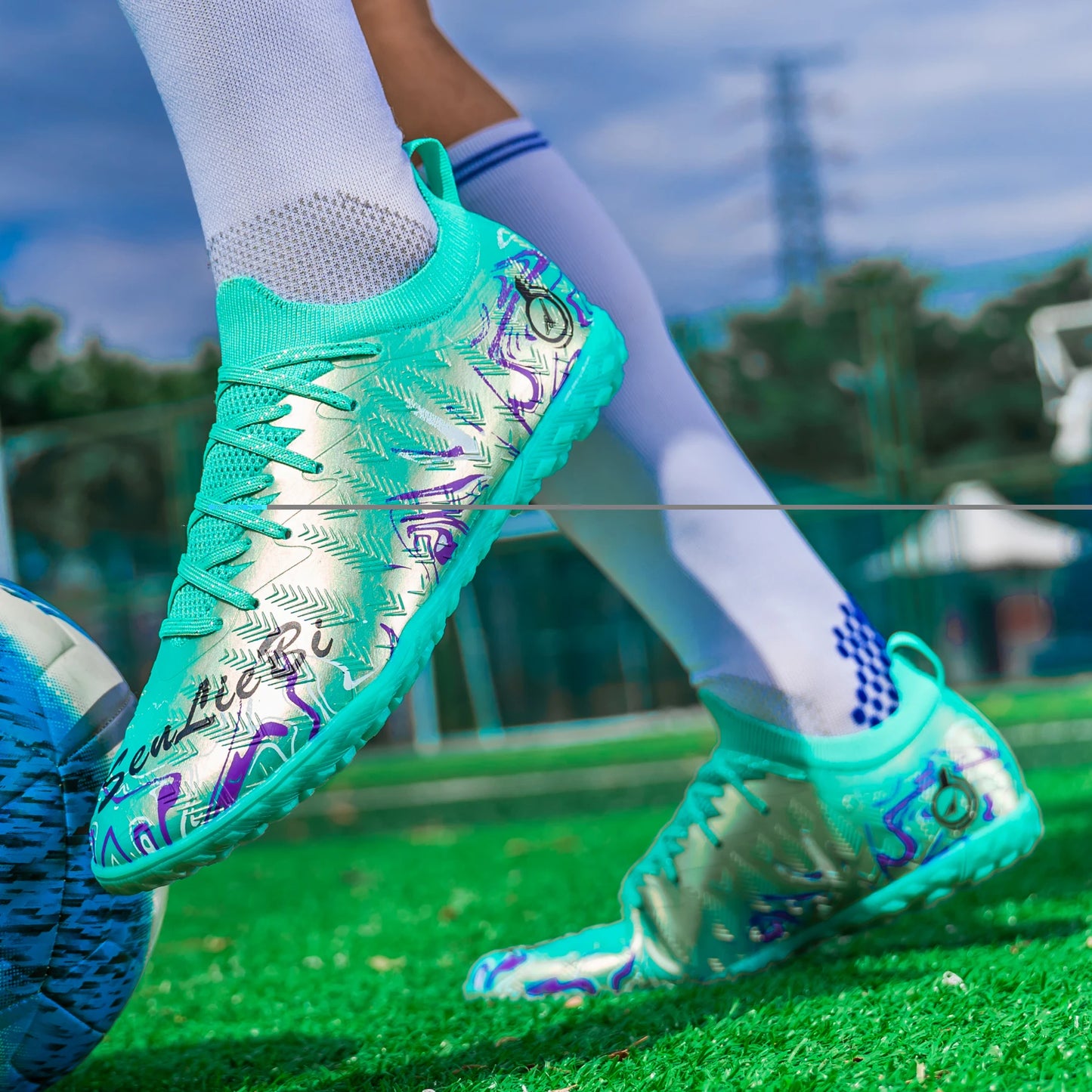 Chuteiras de Futebol Profissionais para Homem de Cano Alto, Pitons FG e TF, Ténis para Treinos e Jogos ao Ar Livre, Multicolor, Resistentes ao Desgaste