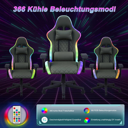 Comanlai Rgonomic Gaming Chair with RGB Lighting, PVC Leather Computer Chair, Adjustable Seat Height and Backrest, Waist Massage