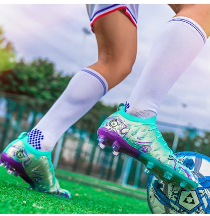 Chuteiras de Futebol Profissionais para Homem de Cano Alto, Pitons FG e TF, Ténis para Treinos e Jogos ao Ar Livre, Multicolor, Resistentes ao Desgaste