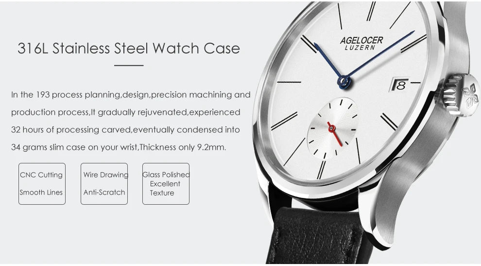 AGELOCER Original Budapest Watch Lady Leather Watch Strap Simple Big Calendar Automatic Mechanical Watch Birthday Gift for Women