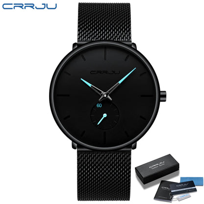 Orologio da uomo CRRJU – Orologio al quarzo di lusso, stile casual, sottile, con bracciale a maglia in acciaio, impermeabile e sportivo.