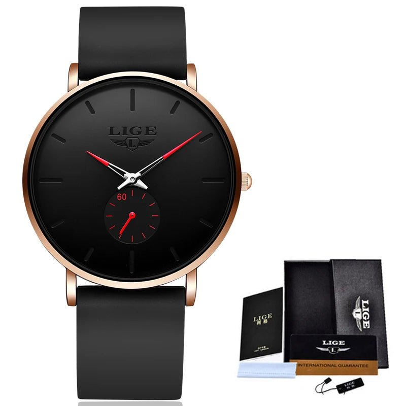 Relógio de homem LIGE – Estilo desportivo e moderno, marca de luxo, à prova de água, design minimalista e ultrafino, relógio de quartzo para homem.