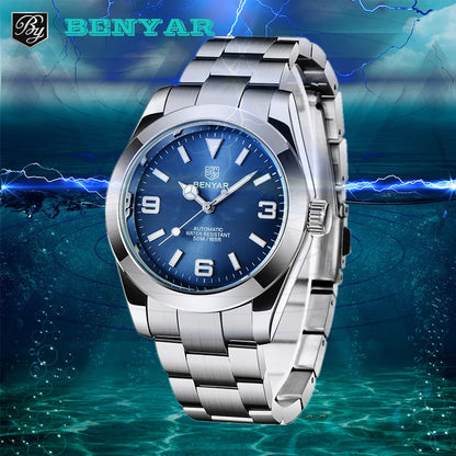 BENYAR Luxury Men Mechanical Wristwatches Stainless Steel Sports Men Automatic Watches 50ATM waterproof Clock