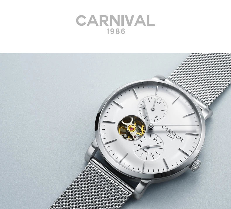 Механичен мъжки часовник „Carnival“ – луксозен автоматичен ръчен часовник със сапфирен стъкло