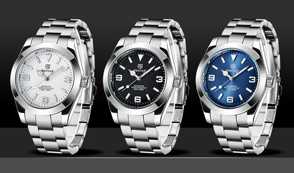 BENYAR Luxury Men Mechanical Wristwatches Stainless Steel Sports Men Automatic Watches 50ATM waterproof Clock