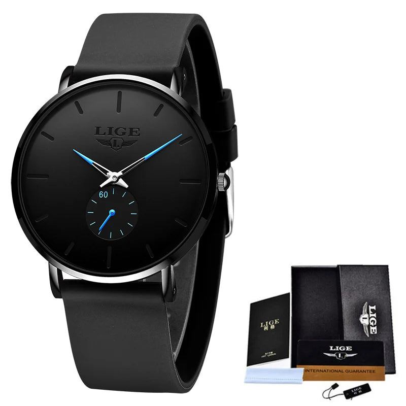 Relógio de homem LIGE – Estilo desportivo e moderno, marca de luxo, à prova de água, design minimalista e ultrafino, relógio de quartzo para homem.