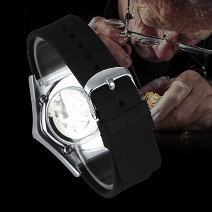 Relógio automático para homem WINNER, design esqueleto triangular, ponteiros luminescentes, bracelete em borracha, estilo militar, relógio mecânico de luxo