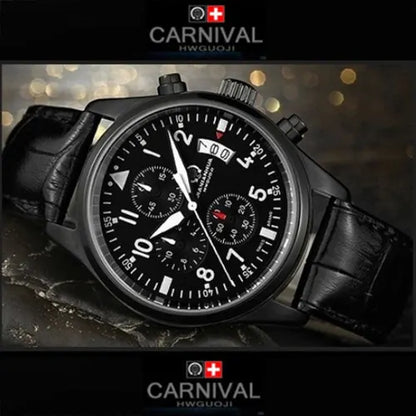 Chronograph luminous military running sport full steel men stop watch genuine leather strap luxury brand watches sapphire reloj
