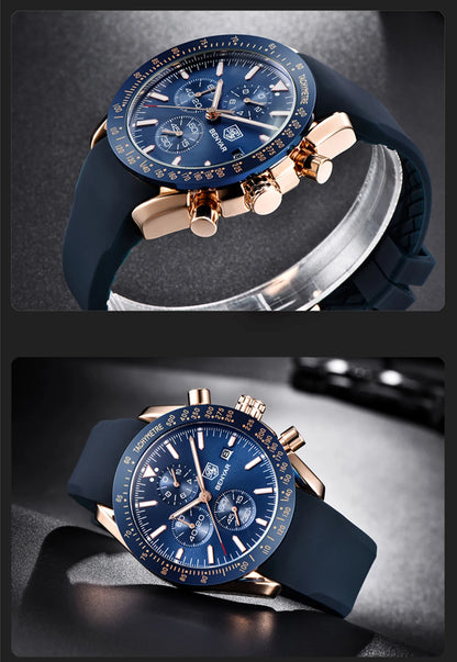 Relógios de luxo para homem BENYAR – Relógios de pulso de quartzo com bracelete em pele, resistentes à água até 30 m, estilo desportivo.