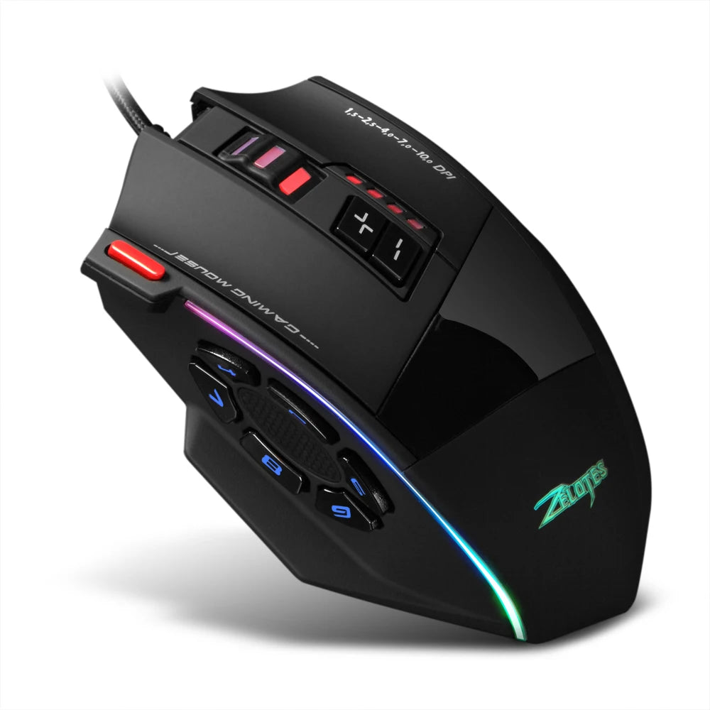 ZELOTES C-13 RGB Gaming Mouse, 10000 DPI Wired Gaming Mouse with 13 Programmable Buttons, RGB Backlit USB Gaming Mouse for PC & Desktop