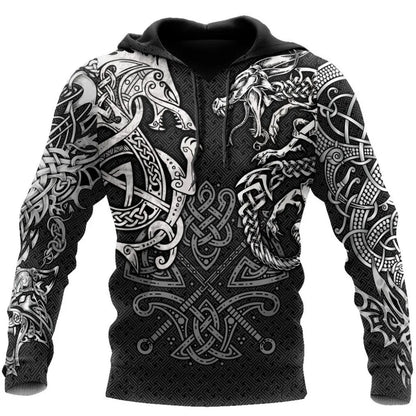 Modne kapucarske majice Fenrir Wolf And Dragon Tattoo 3D s potiskom po celotni površini, moška majica z zadrgo, unisex pulover, casual jakna DW0220