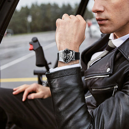 Relógio automático para homem WINNER, design esqueleto triangular, ponteiros luminescentes, bracelete em borracha, estilo militar, relógio mecânico de luxo