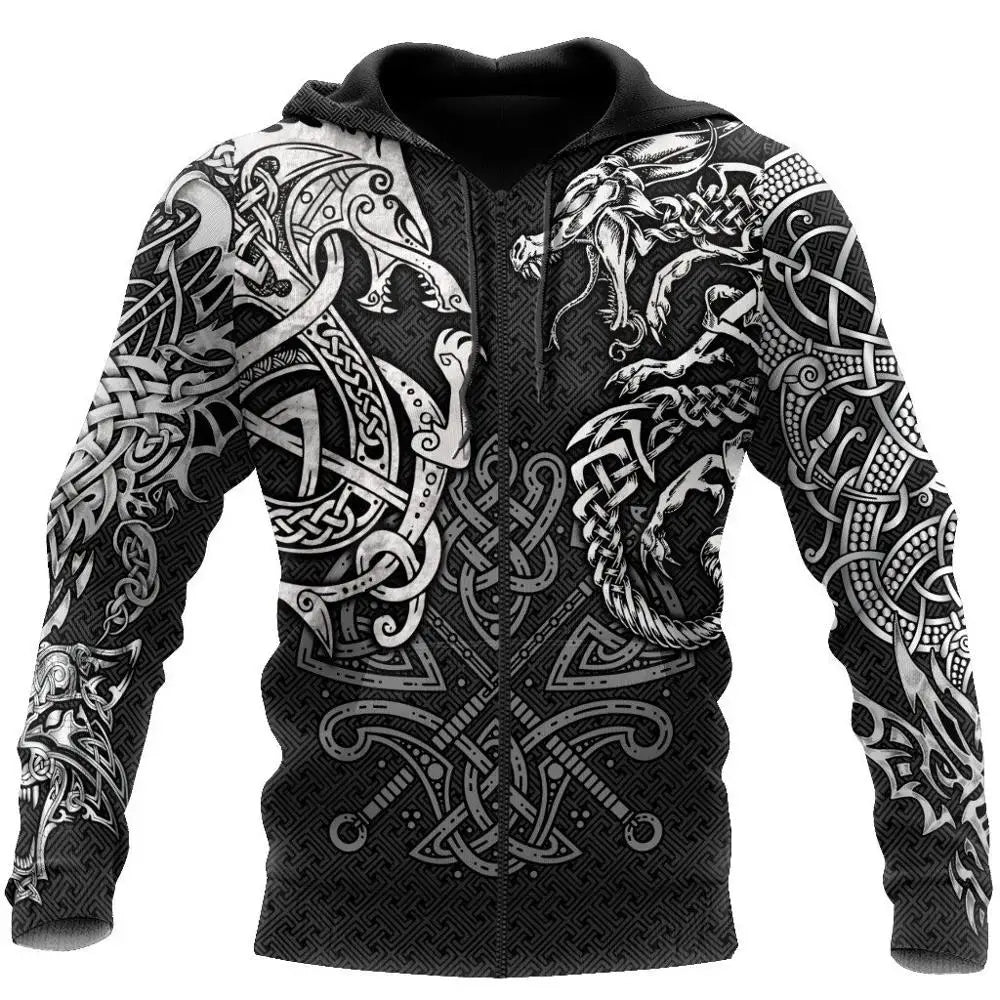 Modne kapucarske majice Fenrir Wolf And Dragon Tattoo 3D s potiskom po celotni površini, moška majica z zadrgo, unisex pulover, casual jakna DW0220
