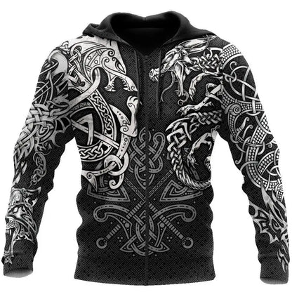 Modne kapucarske majice Fenrir Wolf And Dragon Tattoo 3D s potiskom po celotni površini, moška majica z zadrgo, unisex pulover, casual jakna DW0220