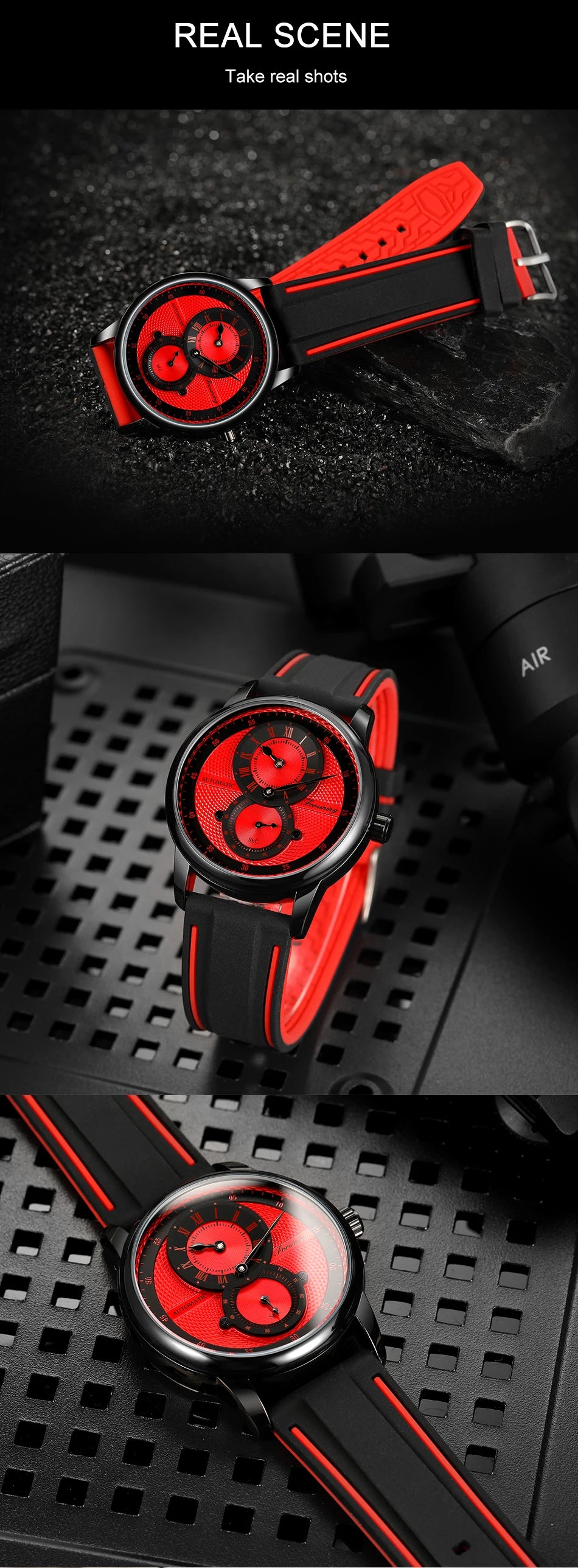 Men Wristwatch Blue White Dial Automatic Transparent Mechanical Watch Silicone Rubber Band Male Sport Clock Relogio Masculino