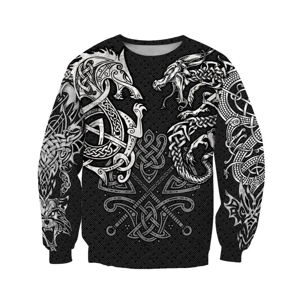 Modne kapucarske majice Fenrir Wolf And Dragon Tattoo 3D s potiskom po celotni površini, moška majica z zadrgo, unisex pulover, casual jakna DW0220