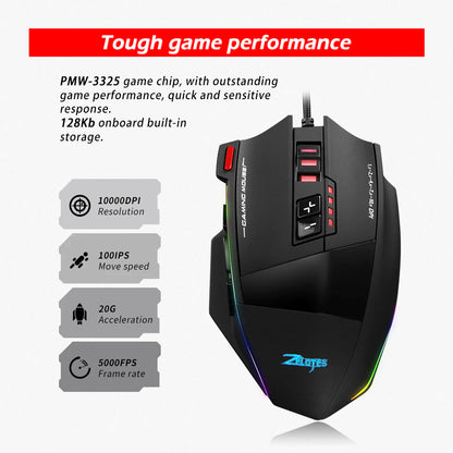 ZELOTES C-13 RGB Gaming Mouse, 10000 DPI Wired Gaming Mouse with 13 Programmable Buttons, RGB Backlit USB Gaming Mouse for PC & Desktop