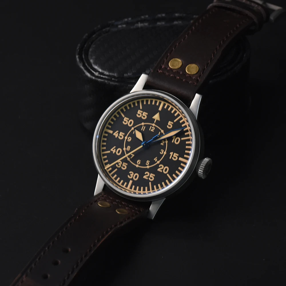Hruodland Pilot Men's Automatic Mechanical Watch Pt5000 Sapphire Luminous C3 Stainless Steel Waterproof 10Bar reloj hombre