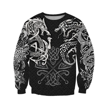 Modne kapucarske majice Fenrir Wolf And Dragon Tattoo 3D s potiskom po celotni površini, moška majica z zadrgo, unisex pulover, casual jakna DW0220