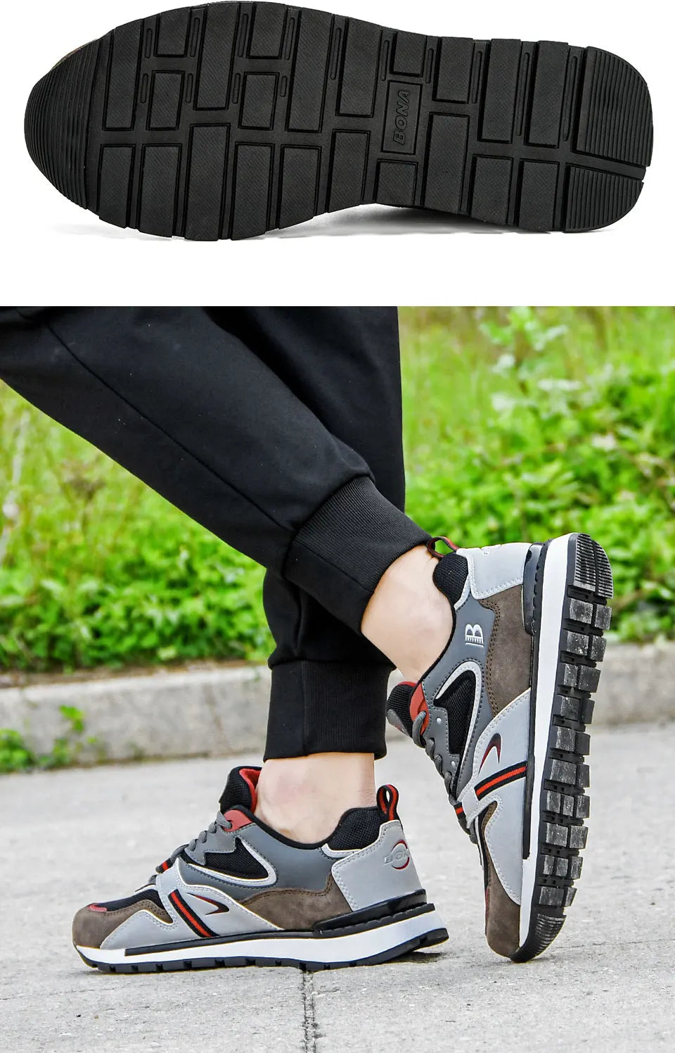 BONA Noví návrháři Akční kožené sportovní boty Pánské tenisky Běžecké boty Pánské tenisky Pánská obuv na chůzi Trendy fitness