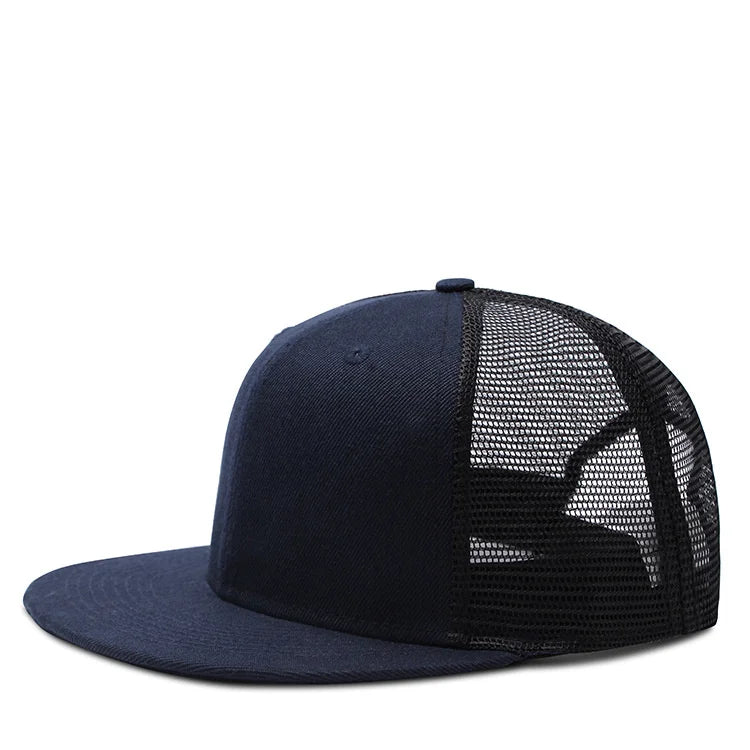 Adult Solid Color Flat Brim Mesh Snapback Cap Men Woman Hiphop Plain Baseball Hat  55-60cm