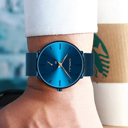 Orologio da uomo CRRJU – Orologio al quarzo di lusso, stile casual, sottile, con bracciale a maglia in acciaio, impermeabile e sportivo.