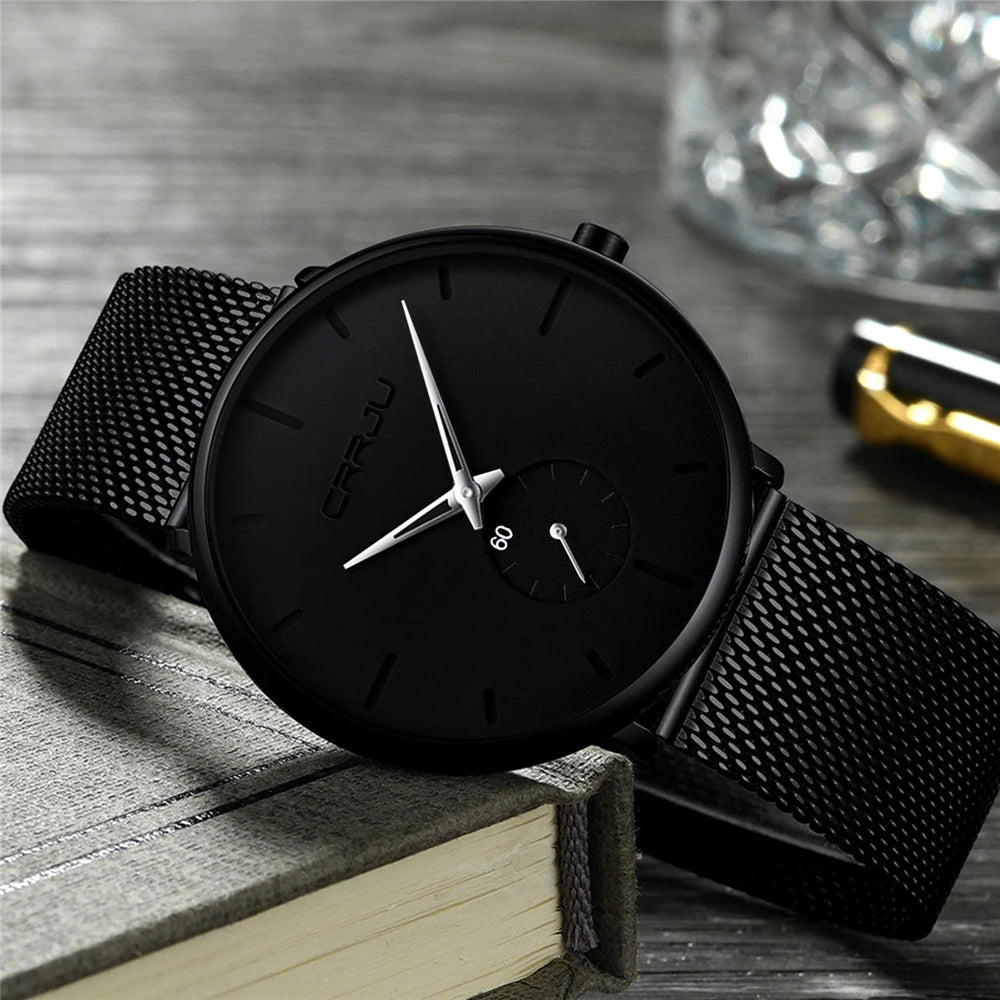 Orologio da uomo CRRJU – Orologio al quarzo di lusso, stile casual, sottile, con bracciale a maglia in acciaio, impermeabile e sportivo.