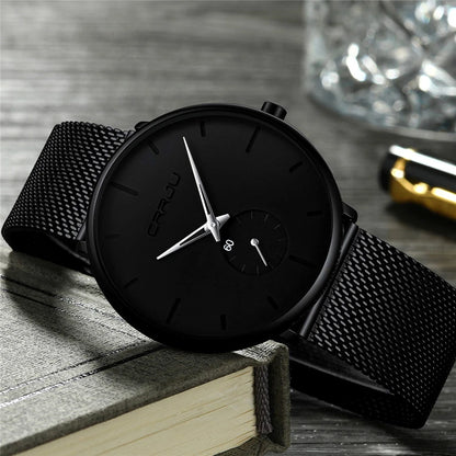 Orologio da uomo CRRJU – Orologio al quarzo di lusso, stile casual, sottile, con bracciale a maglia in acciaio, impermeabile e sportivo.