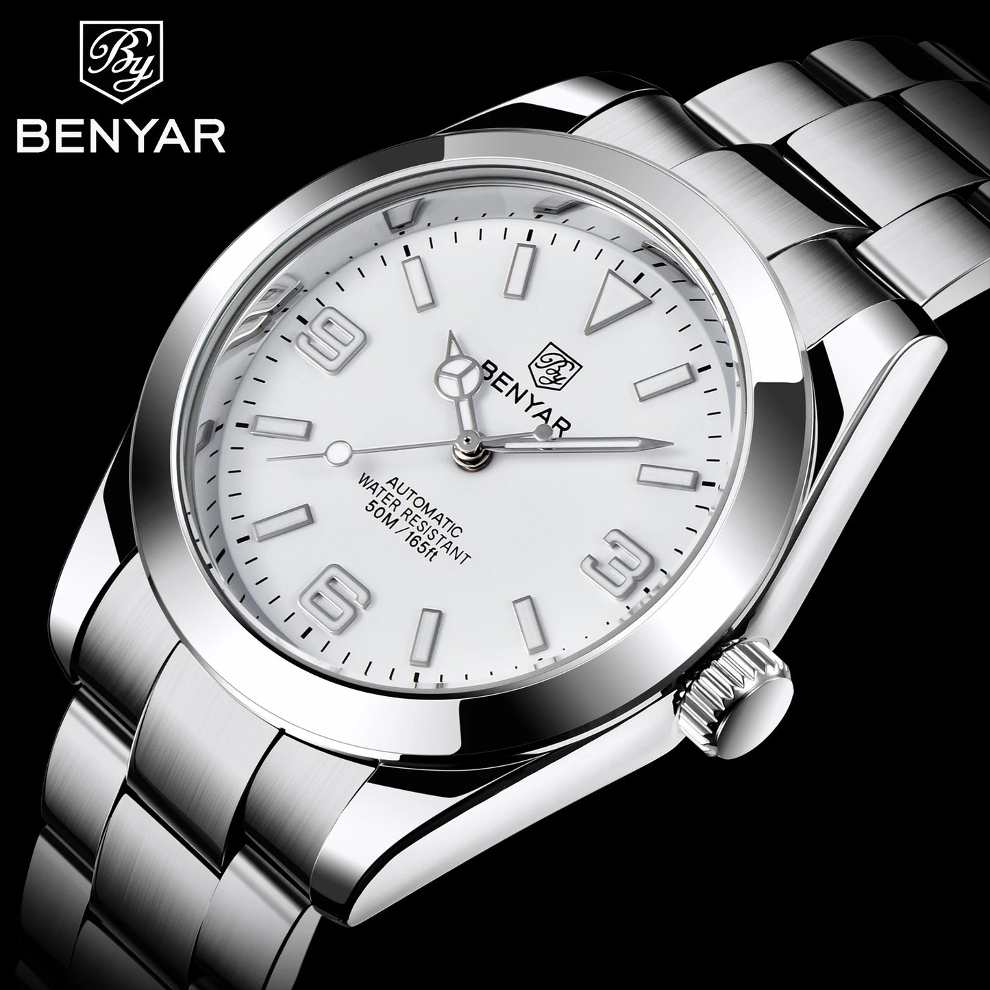 BENYAR Luxury Men Mechanical Wristwatches Stainless Steel Sports Men Automatic Watches 50ATM waterproof Clock