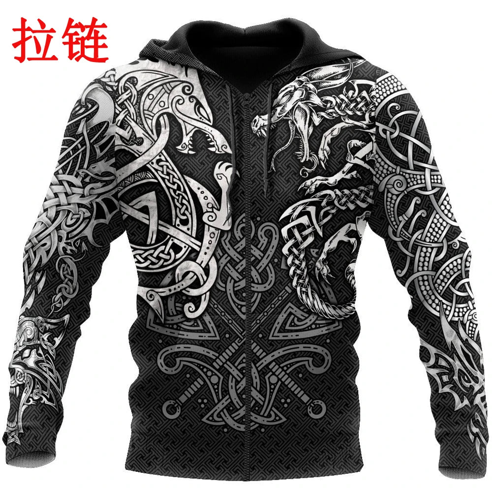 Modne kapucarske majice Fenrir Wolf And Dragon Tattoo 3D s potiskom po celotni površini, moška majica z zadrgo, unisex pulover, casual jakna DW0220