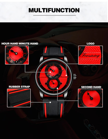 Men Wristwatch Blue White Dial Automatic Transparent Mechanical Watch Silicone Rubber Band Male Sport Clock Relogio Masculino