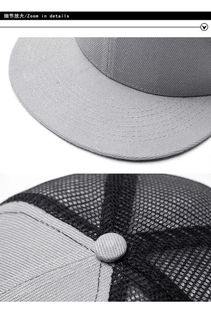 Adult Solid Color Flat Brim Mesh Snapback Cap Men Woman Hiphop Plain Baseball Hat  55-60cm