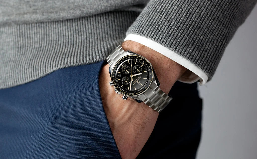PAGANI DESIGN 2026 New Saturn Men's Watches Quartz Watch For Men Light Tan Sport Chronograph AR Sapphire Crystal Wrist Watch Men