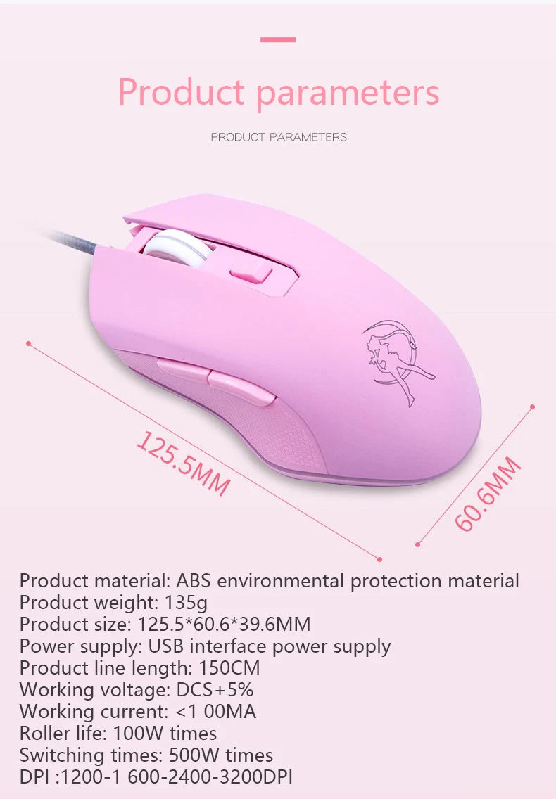UTHAI DB49 Wired luminous pink mouse 1600 (dpi) computer accessories peripheral cute girl girl gaming mouse